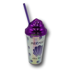 Vaso bombilla forma cono de helado color metálico blanco morado - Imagen 1