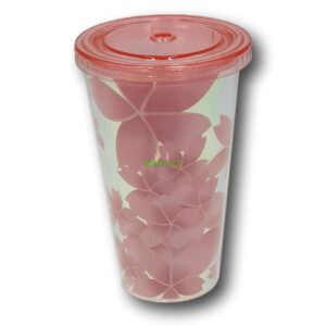 vaso con orificio para bombilla color rojo con flores - Imagen 1