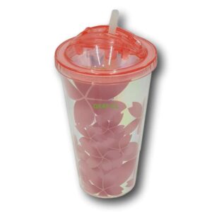 vaso con bombilla color rojo con flores - Imagen 1