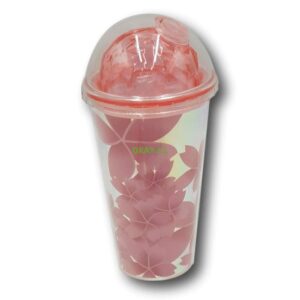 Vaso con bombilla color rojo con flores - Imagen 1