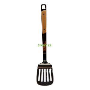 Espátula metal con ranuras, multiuso mango madera metal 8x37cm - Imagen 1