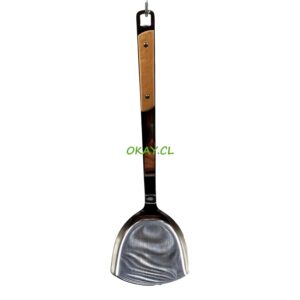 Cuchara cocina metal punta cuadrada mango de madera metal 10x37cm - Imagen 1