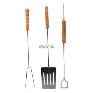 Set utensilios para la parrilla de metal con mango de madera - Imagen 1