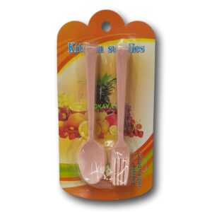 Set plástico de 6 cucharas y tenedores color rosado pastel - Imagen 1