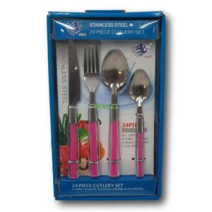 Set de cuchillería mango plástico rosado 24 piezas - Imagen 1