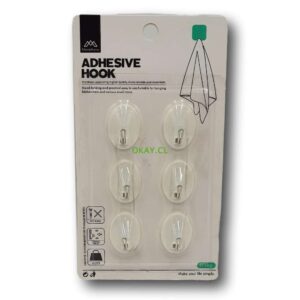 Set de 6 ganchos adhesivos para pared color blanco ovalado - Imagen 1