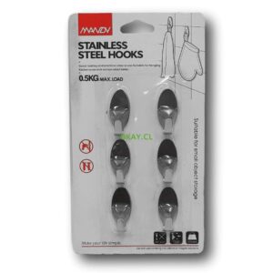 Set de 6 ganchos metalicos adhesivos pared forma ovalada - Imagen 1