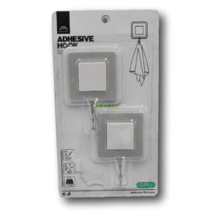 Set de 2 ganchos adhesivos pared forma cuadrados color blanco - Imagen 1
