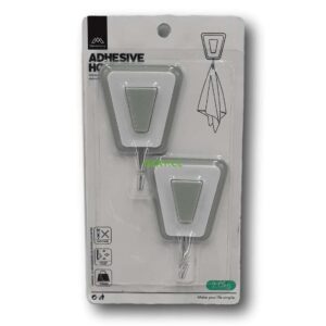 Set de 3 ganchos adhesivos pared forma triangular bicolor blanco gris - Imagen 1