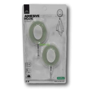 Set de 2 ganchos adhesivos pared forma ovalada bicolor blanco gris - Imagen 1