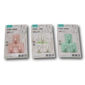 Set de 3 Ganchos adhesivos pared cuadrado color rosado - Imagen 2
